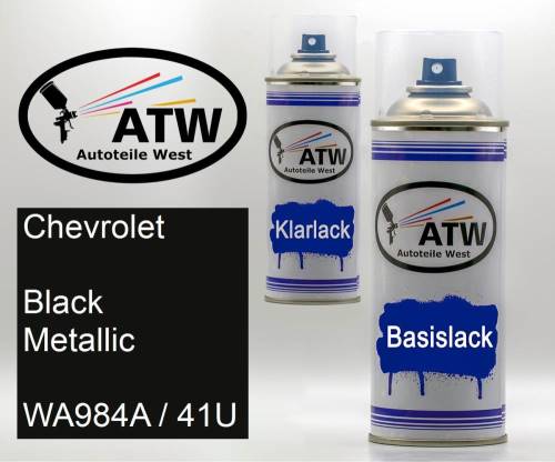 Chevrolet, Black Metallic, WA984A / 41U: 400ml Sprühdose + 400ml Klarlack - Set, von ATW Autoteile West.